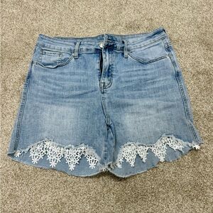 Denim shorts with lace fringe from New York & Co
